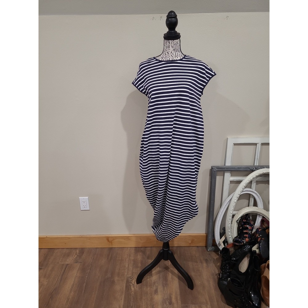 Universal Standard Iconic Geneva Midi Dress Pima cotton navy white women SZ‎ 0